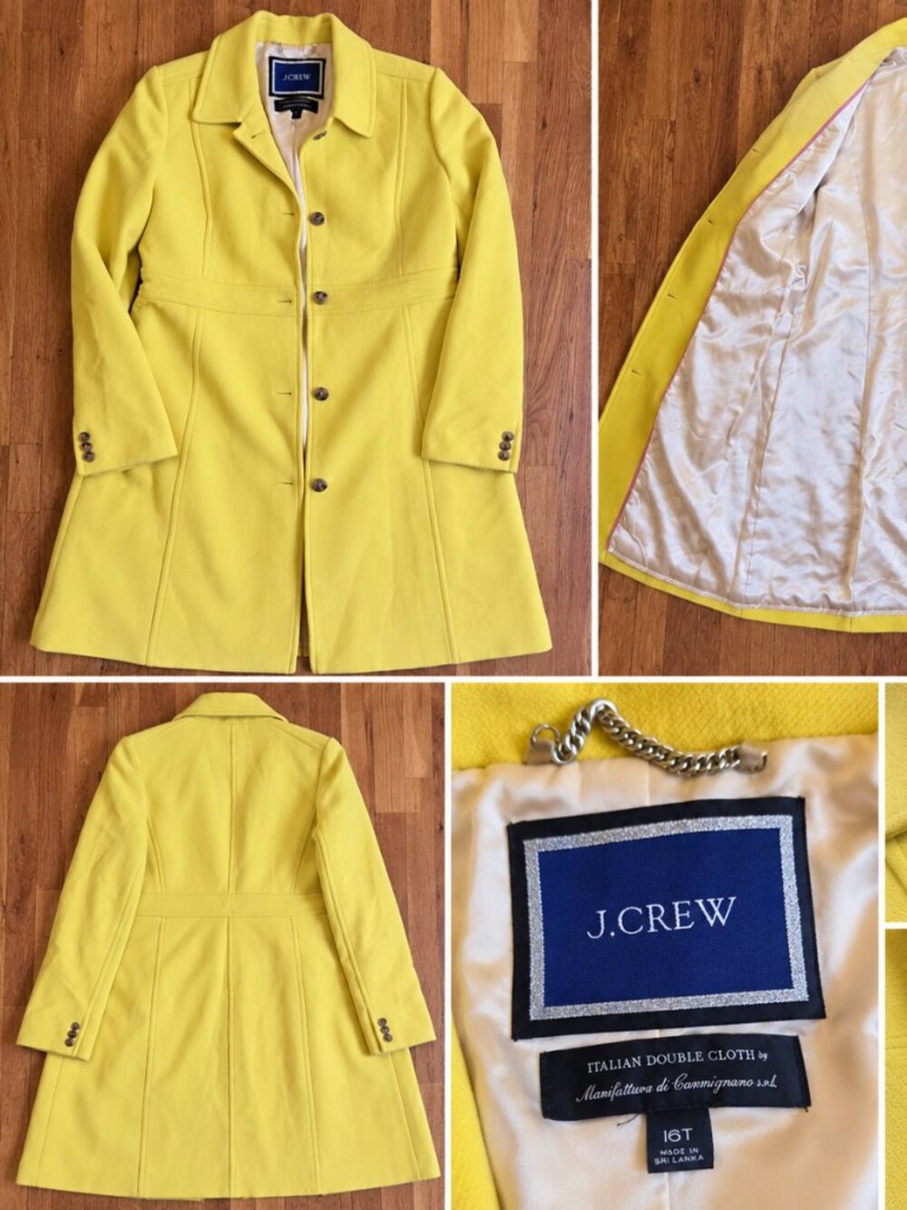 J.Crew Italian Double Cloth Wool Coat Women's 16T Tall Yellow Button Front